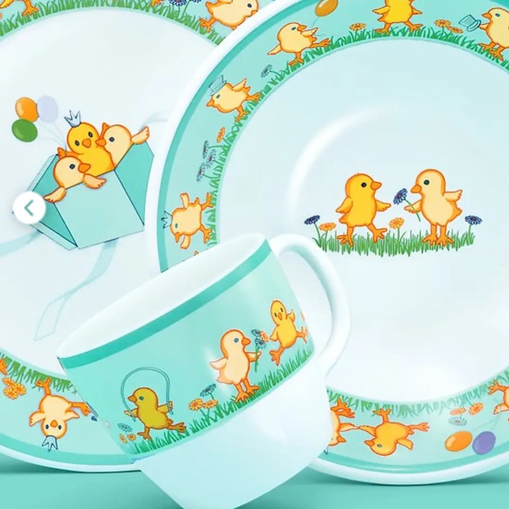 TIFFANY & CO “CHICKS” 3 PIECE PORCELAIN BABY GIFT SET -RARE & NEW/MINT CONDITION - Picture 2 of 15